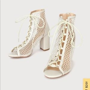 LuLu’s White Mesh Peep Toe Lace Up Ankle Booties